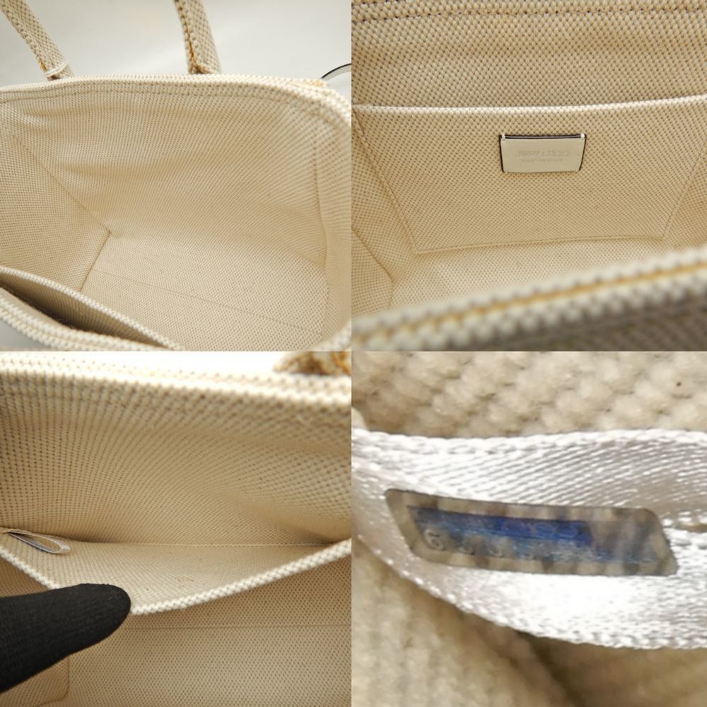 JIMMY CHOO Pegasi S CXH211 Handbag Star Studded Canvas x Leather NATURAL 251552 - Picture 9 of 10